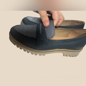 Crevo Navy and Gray Loafers with Tan Sole